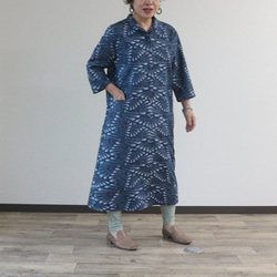 期間限定値下げ中！着物リメイク　正絹紬よりシャツワンピース SOLD 着物リメイク ワンピース 大島紬 M〜L ワンピース さら