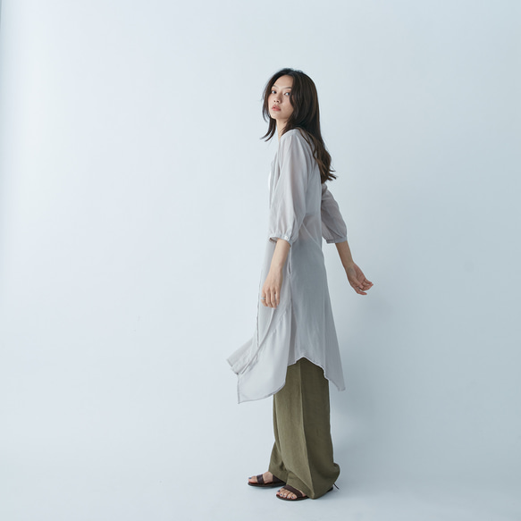 七分袖細褶洋裝 - 杏灰  Pleated 3/4 length sleeve 2 way dress - Gary 第8張的照片