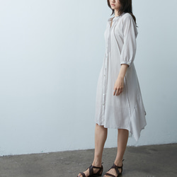 七分袖細褶洋裝 - 杏灰  Pleated 3/4 length sleeve 2 way dress - Gary 第4張的照片