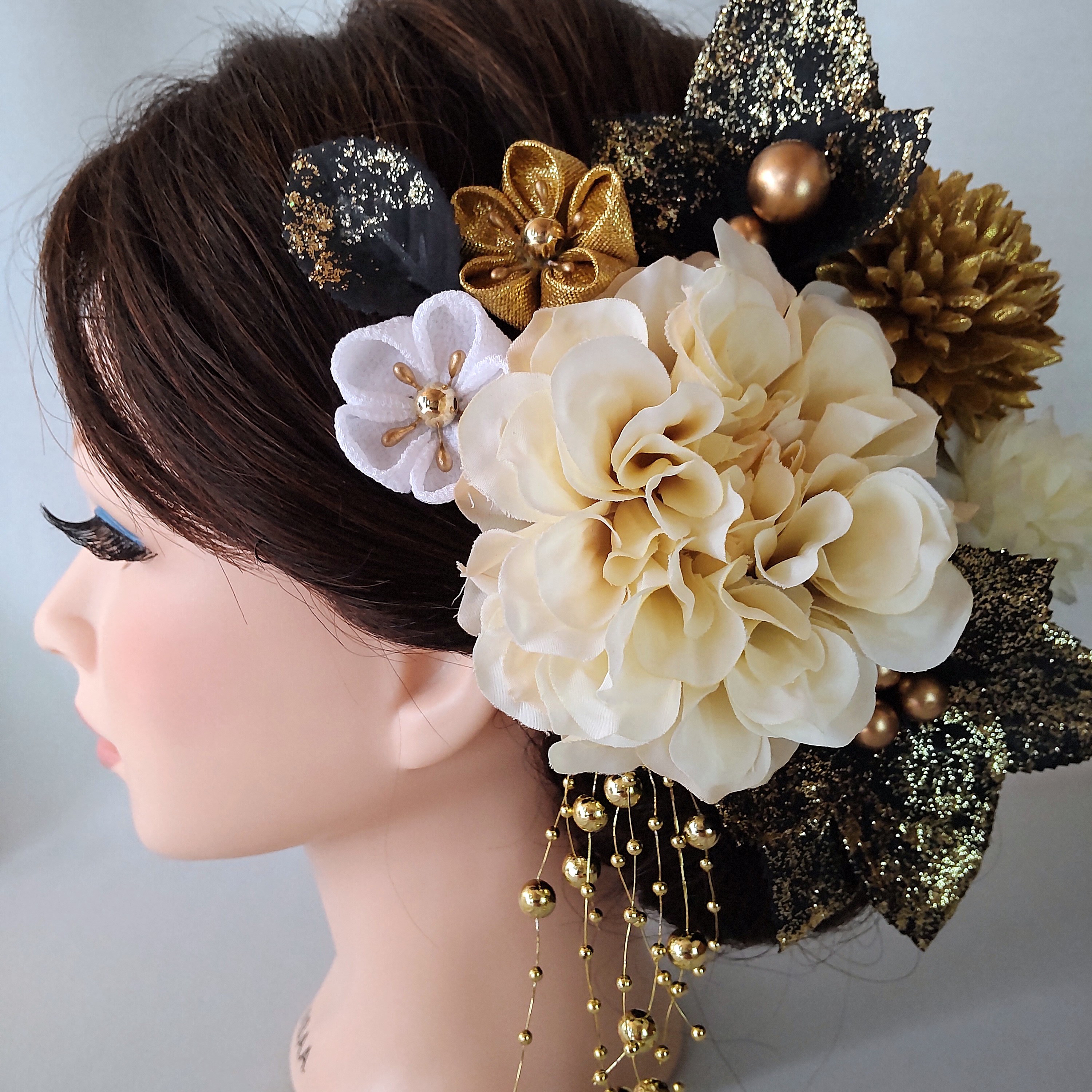 最新モデル つまみ細工　髪飾り　白金 ヘアアクセサリー