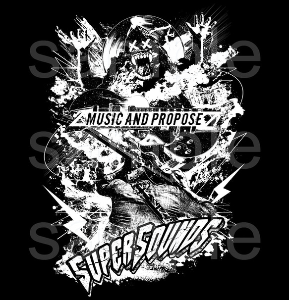 ロックストリート黒Tシャツ「SUPERSOUNDS」 2枚目の画像