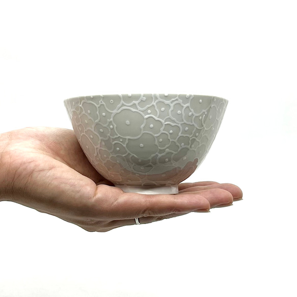 ◆花詰め◆小ぶりご飯茶碗～ホワイト　京焼 1枚目の画像