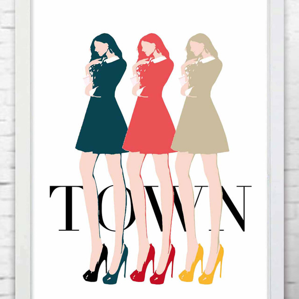 TOWN  ファッション　イラスト　ポスター   A4   アート　アートポスター　（アート　seiで検索）　735 2枚目の画像