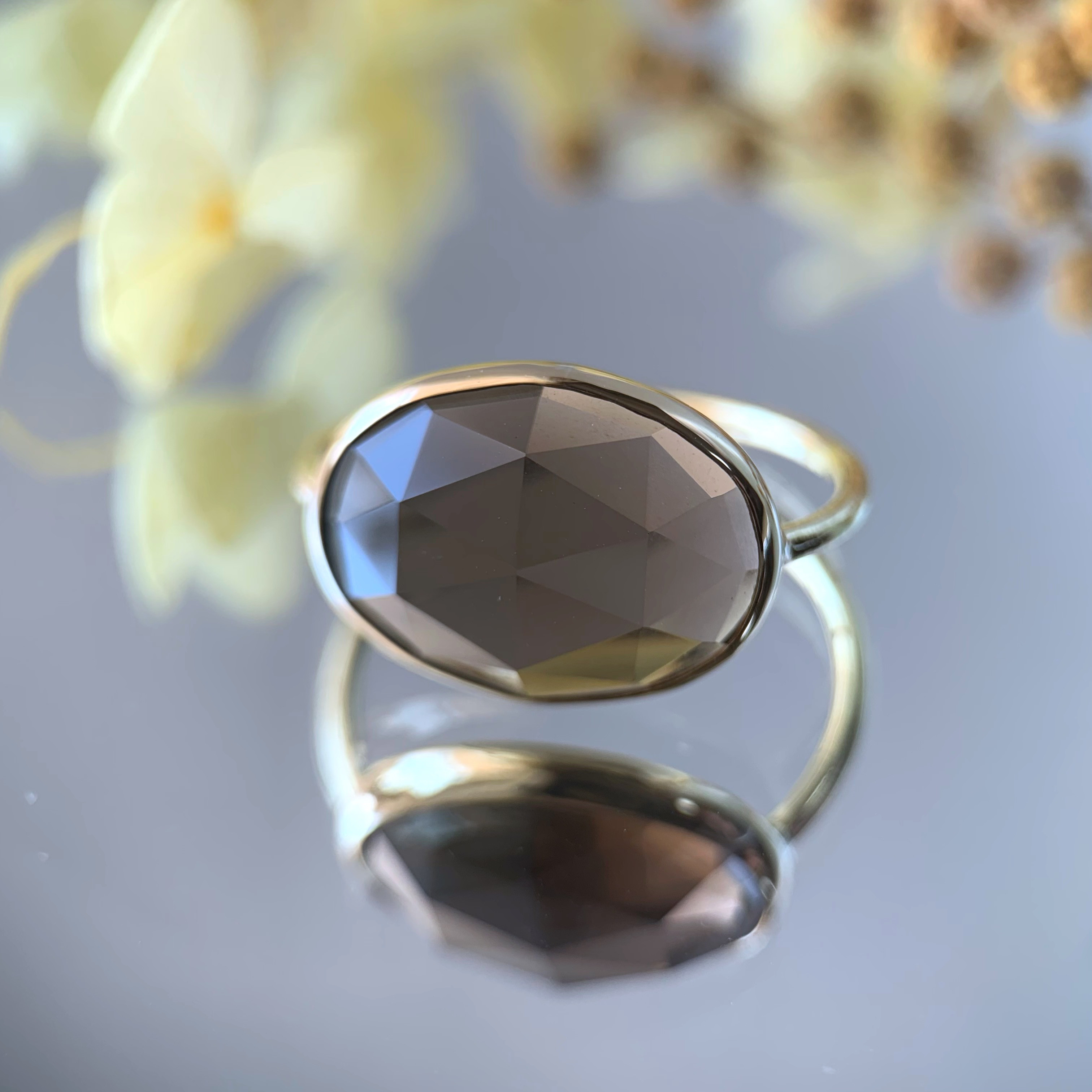 【受注制作】大粒　ローズカットのスモーキークォーツ　リング　（brass・silver） 5,056円