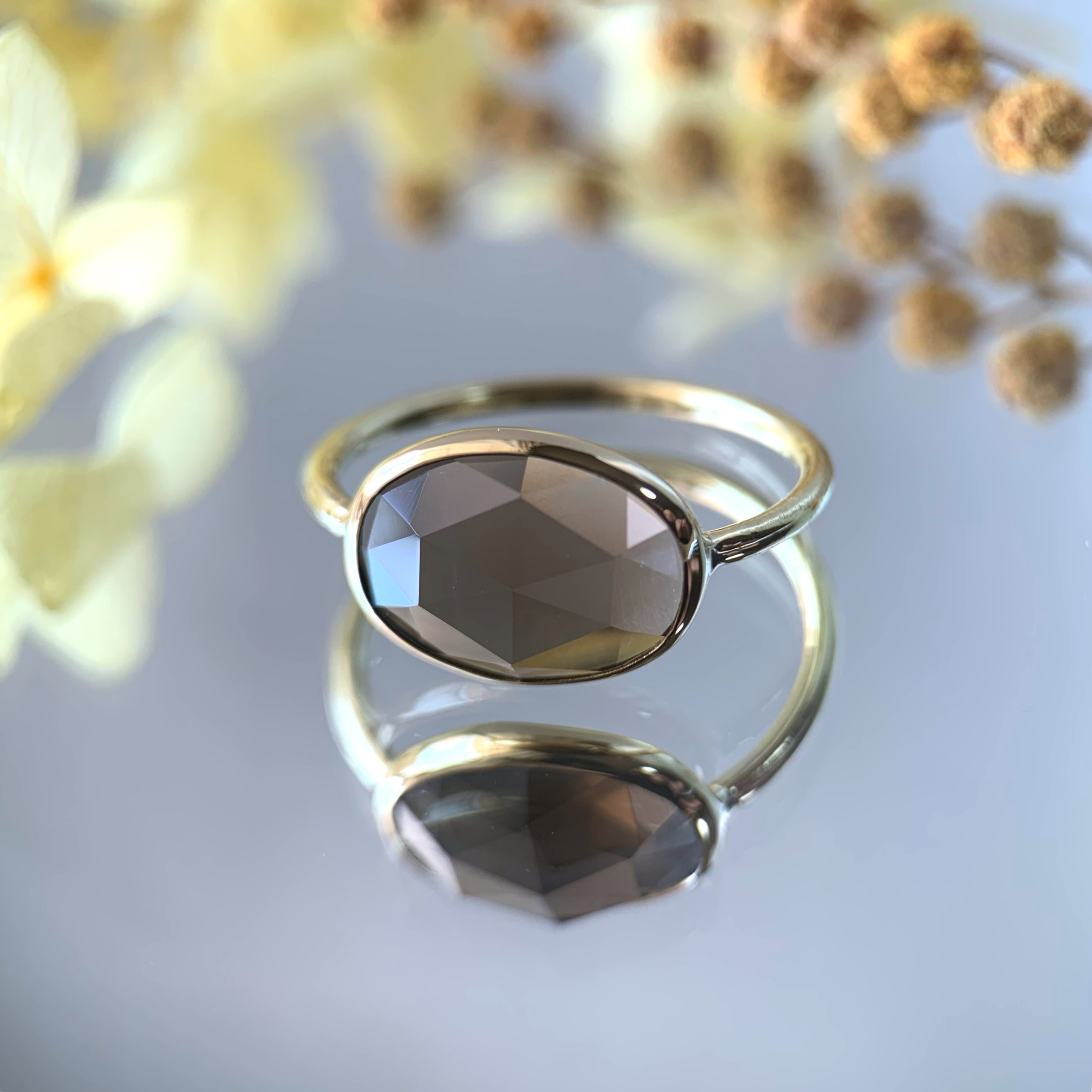 【受注制作】ローズカットのスモーキークォーツ　リング　（brass ・silver）