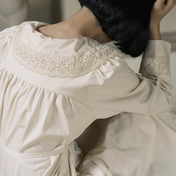 クリーミーなアプリコットレース刺繍入りドールカラードレス ロマンティックスイートスプライシングカフスハイウエストルーズドレス 8枚目の画像