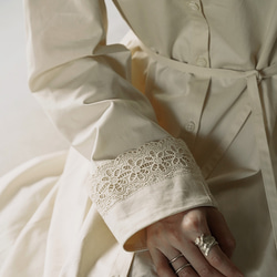 クリーミーなアプリコットレース刺繍入りドールカラードレス ロマンティックスイートスプライシングカフスハイウエストルーズドレス 9枚目の画像