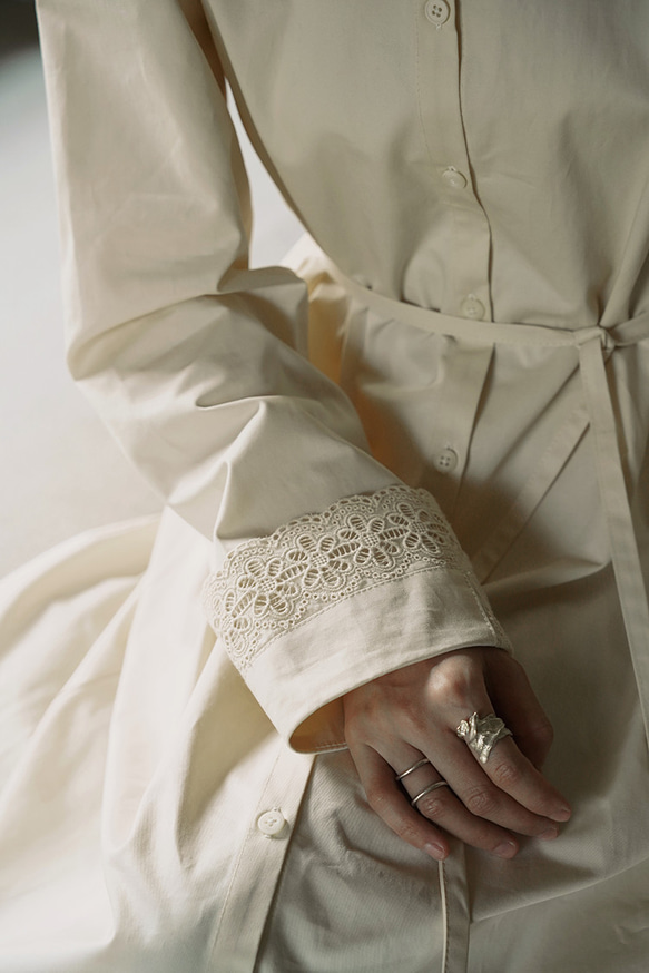 クリーミーなアプリコットレース刺繍入りドールカラードレス ロマンティックスイートスプライシングカフスハイウエストルーズドレス 9枚目の画像