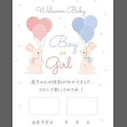 ジェンダーリビールカード＊赤ちゃんの性別発表＊スクラッチポストカード♪女の子・男の子用・ふたご用・事前購入用・三つ子用 8枚目の画像