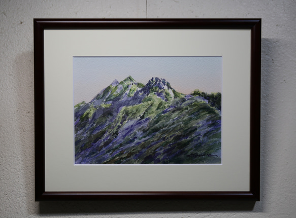 朝の西穂 山の絵 北アルプス 上高地 水彩画 インテリア 登山