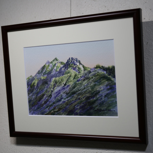 朝の西穂 山の絵 北アルプス 上高地 水彩画 インテリア 登山