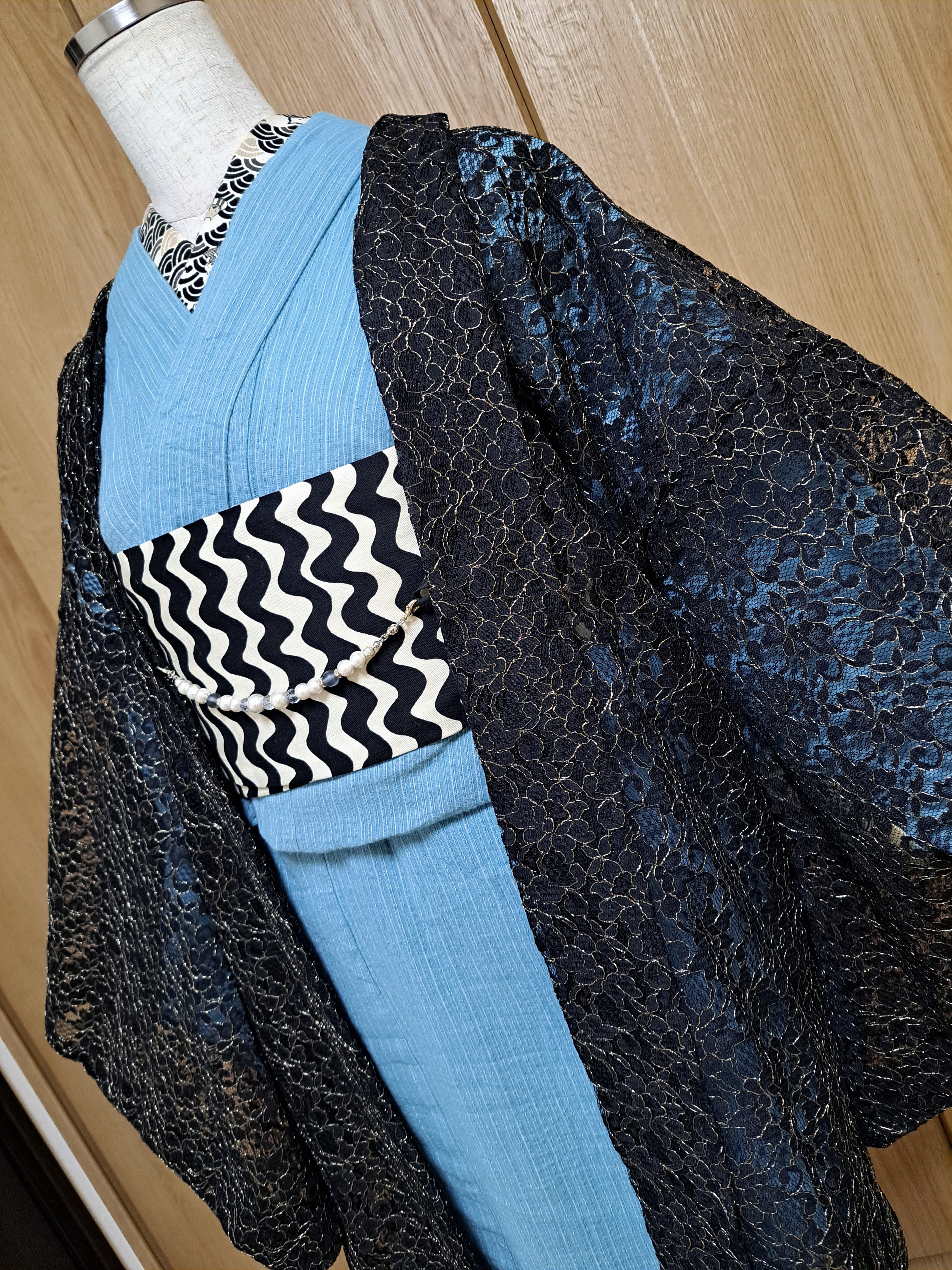 洗える羽織#黒✕金糸ストライプ#洗える羽織#地紋入り#衣装