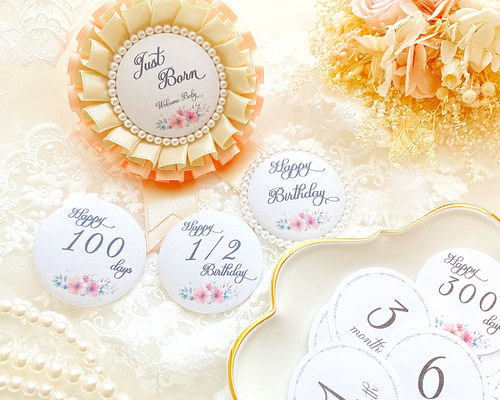 月齢フォトに】くるみボタン4個セット♡月齢ロゼット ふんわり上品