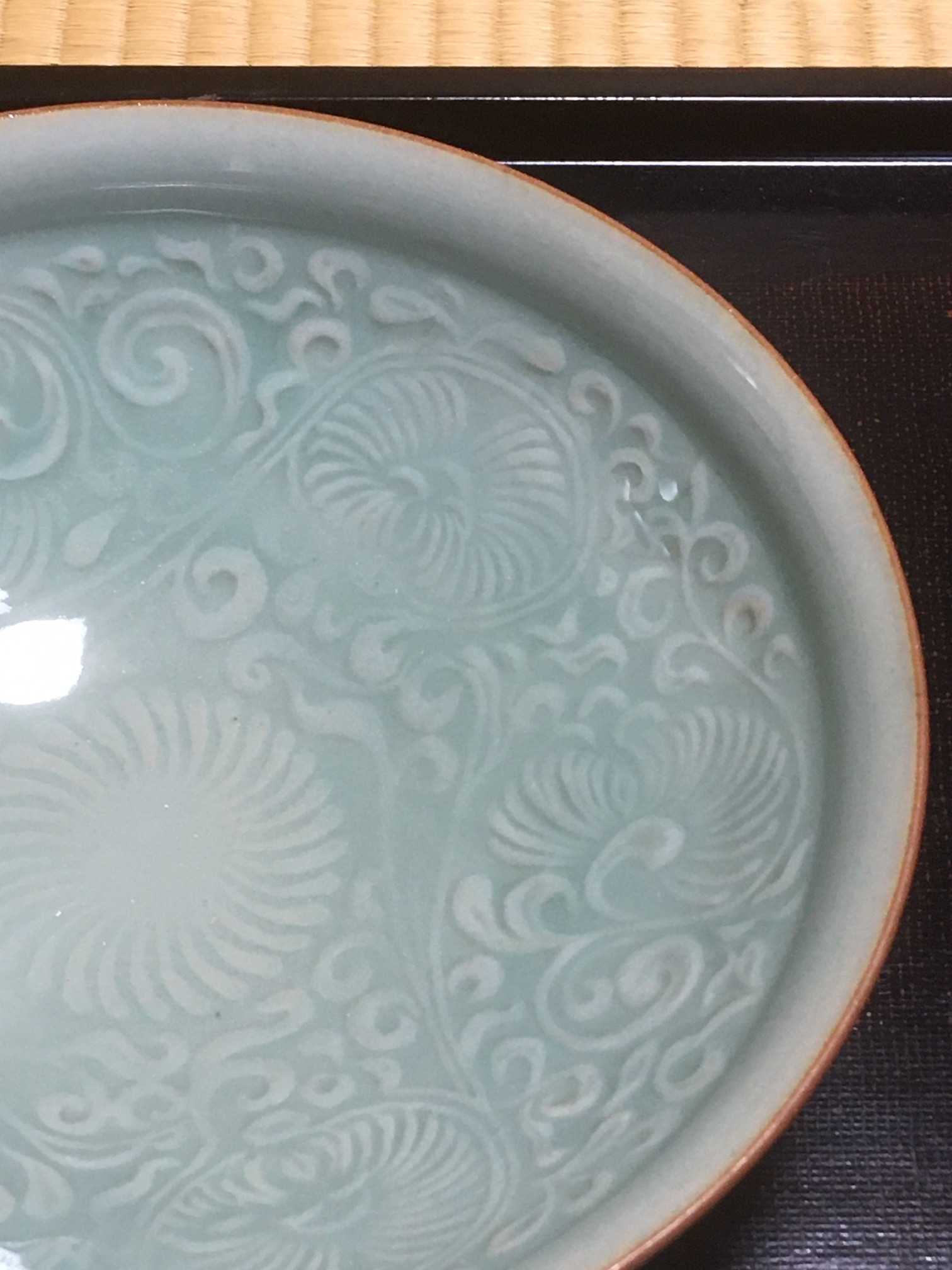 青磁草花文鉢　京焼　半磁器　６寸５分鉢