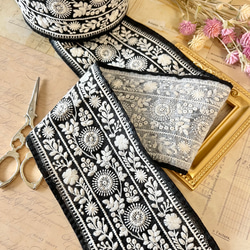 30cm  インド刺繍リボン  シルク  花柄 9枚目の画像