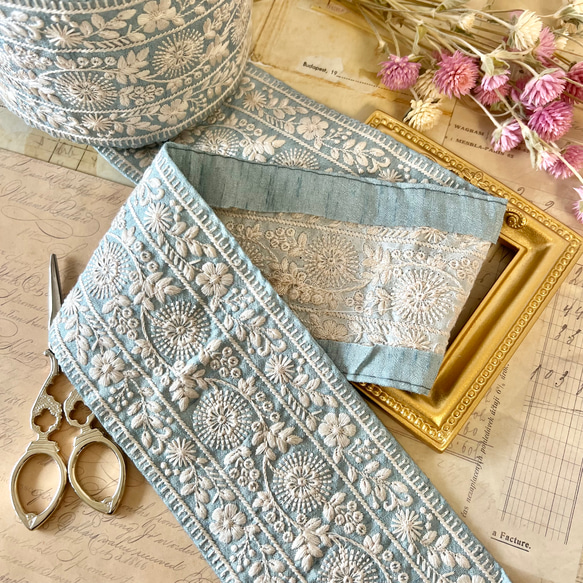 30cm  インド刺繍リボン  シルク  花柄 7枚目の画像