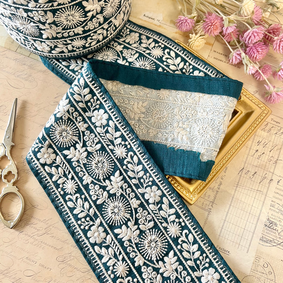 30cm  インド刺繍リボン  シルク  花柄 8枚目の画像