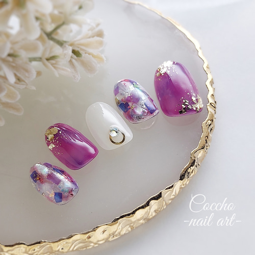 No.329 ネイルチップ　ジェルネイル　葡萄　パープル　ニュアンス　キラキラ No.329 ネイルチップ ジェルネイル 葡萄 パープル ニュアンス