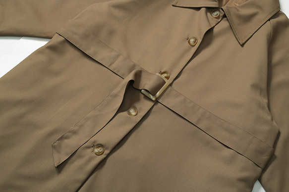 摩卡棕色 排扣收腰落肩廓形風衣 中長款繫帶翻領寬鬆簡約外套 第6張的照片
