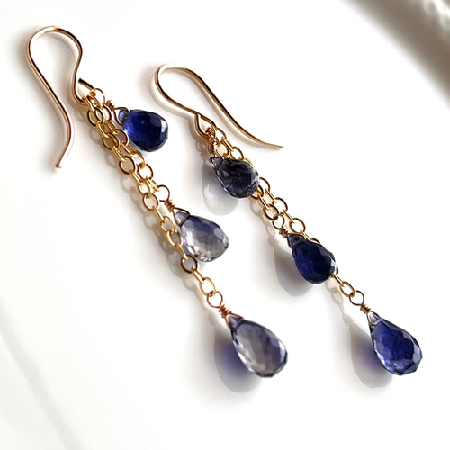 14kgfアイオライト・ネオンブルーアパタイトピアス/イヤリング 14kgfアイオライト・ネオンブルーアパタイトピアス/イヤリング