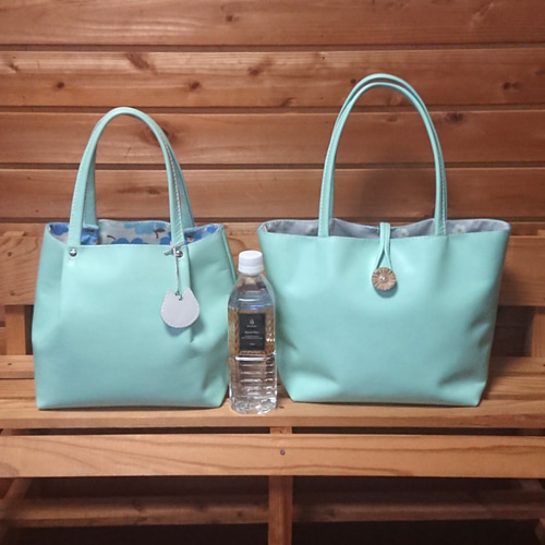 ミントグリーン 小さめトートバッグ 本革手縫い [送料無料] トート