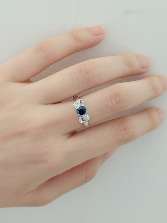 0.91ct藍寶石蝴蝶結鑽石戒指 第3張的照片