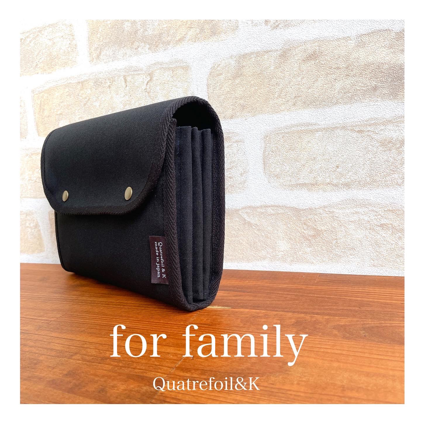 2月末まで予約販売★大容量 しっかり帆布の母子手帳ケース4人用 オールブラック　選べるショルダー