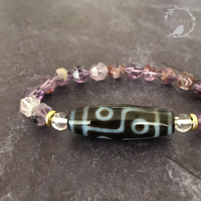 【財の象徴】六眼天珠×8mmガーデンアメジスト×6mm水晶ブレスレット