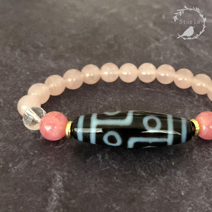 【調和と安定】六眼天珠×10mmインカローズ×8mmローズクォーツブレスレット