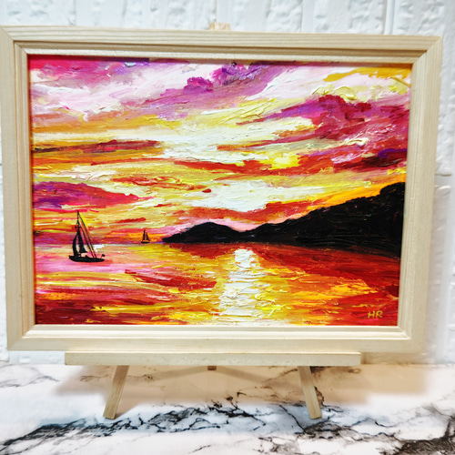 【おまけ付】 絵画 【朝焼けと日没】 絵画 油絵 HR 14688161｜Creema 通販 絵画