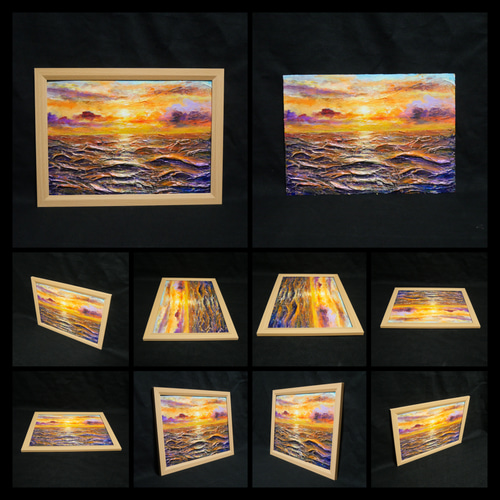油絵 油彩 油彩画 絵 絵画【夕焼けの海】A4 絵画 HR 通販