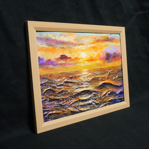 油絵 油彩 油彩画 絵 絵画【夕焼けの海】A4 絵画 HR 通販