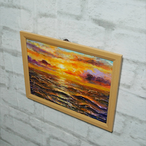 油絵 油彩 油彩画 絵 絵画【夕焼けの海】A4 絵画 HR 通販