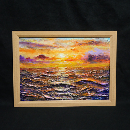 油絵 油彩 油彩画 絵 絵画【夕焼けの海】A4 絵画 HR 通販 14688161