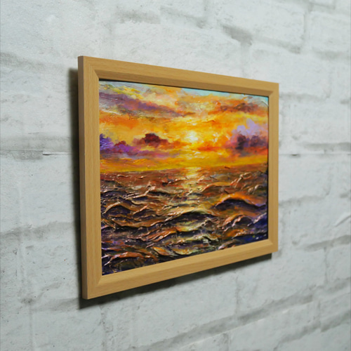 油絵 油彩 油彩画 絵 絵画【夕焼けの海】A4 絵画 HR 通販