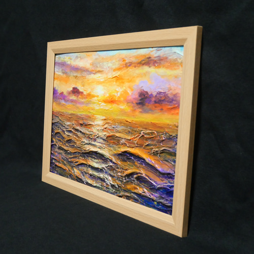 油絵 油彩 油彩画 絵 絵画【夕焼けの海】A4 絵画 HR 通販