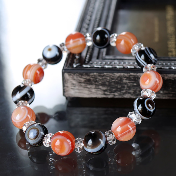 天然石ビーズブレスレット オレンジ黒 【公式通販】