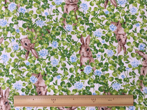 ラスト1 ウサギとクローバー　ブルー　約110×40cm 2枚目の画像