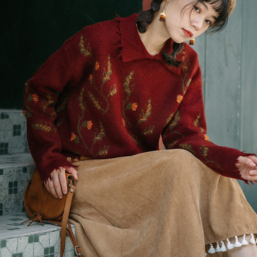 森ガール風 フリンジ付き お洒落なニット セーター レディース ニット