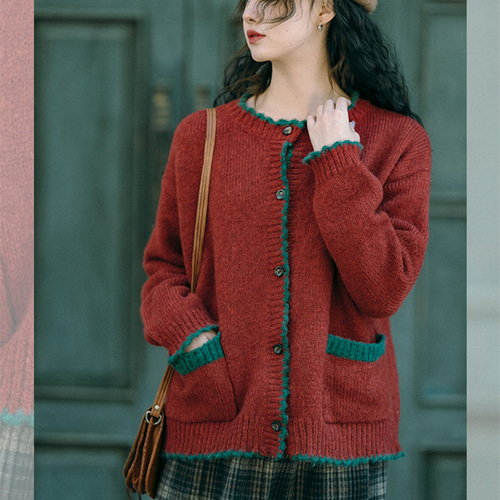 レッドバレンティノ　春ニットジャケット 花形ボタン付きニットジャケット - ダークレッド | ZARA Japan