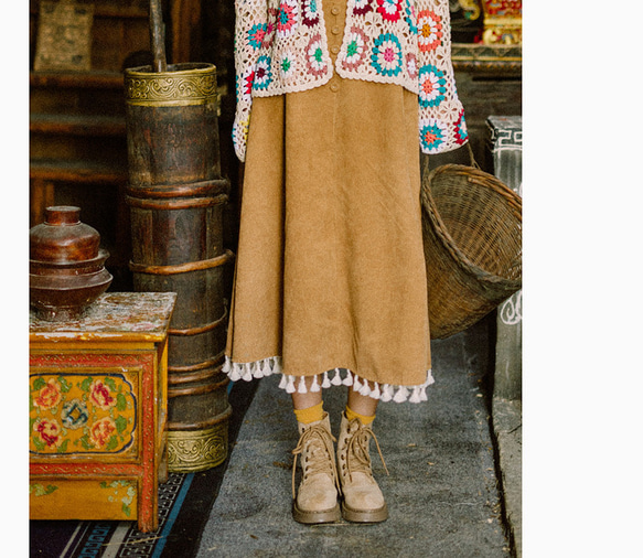 秋冬　フリンジ付き　シンプルなスカート　ロングスカート レディース 8枚目の画像