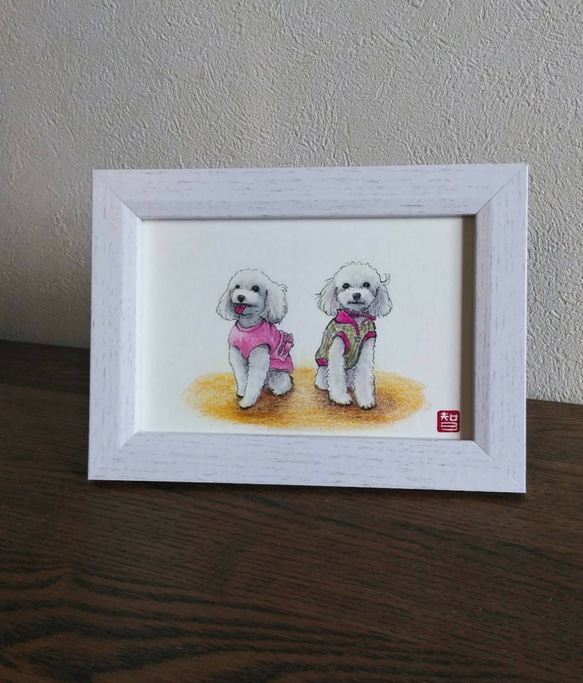 「プードルホワイトとキッチン フレンチカントリー」水彩画 原画B5相当 プードルホワイトとキッチン フレンチカントリー」水彩画 原画B5相当