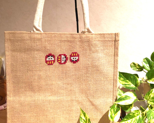 トート バック クロスステッチ だるまさん 刺繍 トートバッグ スマイル