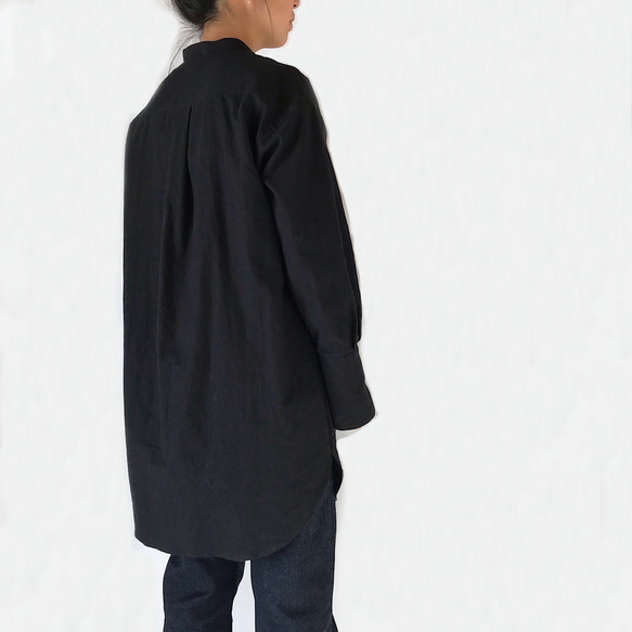 【枚数限定】YUGUCi  -日々のシャツ- / アンティークガラス釦 / 日本製 コットンリネン / ブラック 4枚目の画像