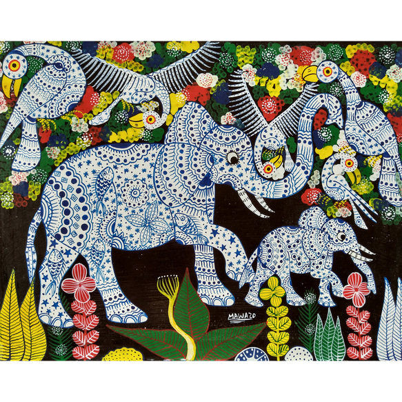 アフリカ絵画『 Patterned tembo fam 』ティンガ×2 by Mawazo アフリカ絵画『 Patterned tembo fam 』ティンガ×2 by Mawazo