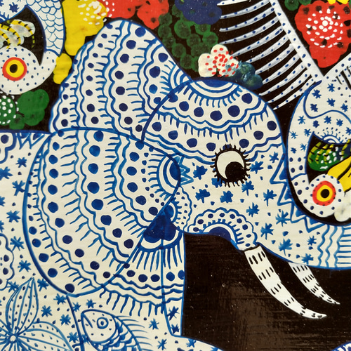 アフリカ絵画『 Patterned tembo fam 』ティンガ×2 by Mawazo