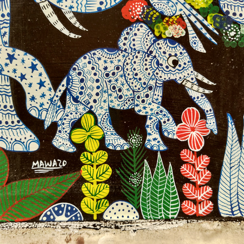 アフリカ絵画ティンガティンガ アフリカ絵画『 Animals / night kili 2 』ティンガティンガ by
