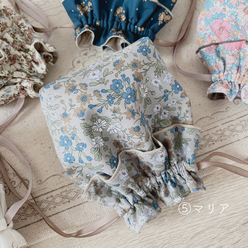 ハンドメイド　ポンパドール　巾着　パール　フリル ハンドメイドポンパドール巾着パールフリル