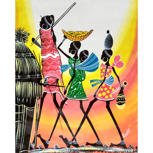 アフリカ絵画『 Masai 4 go home 』 ティンガティンガ by R.Duke