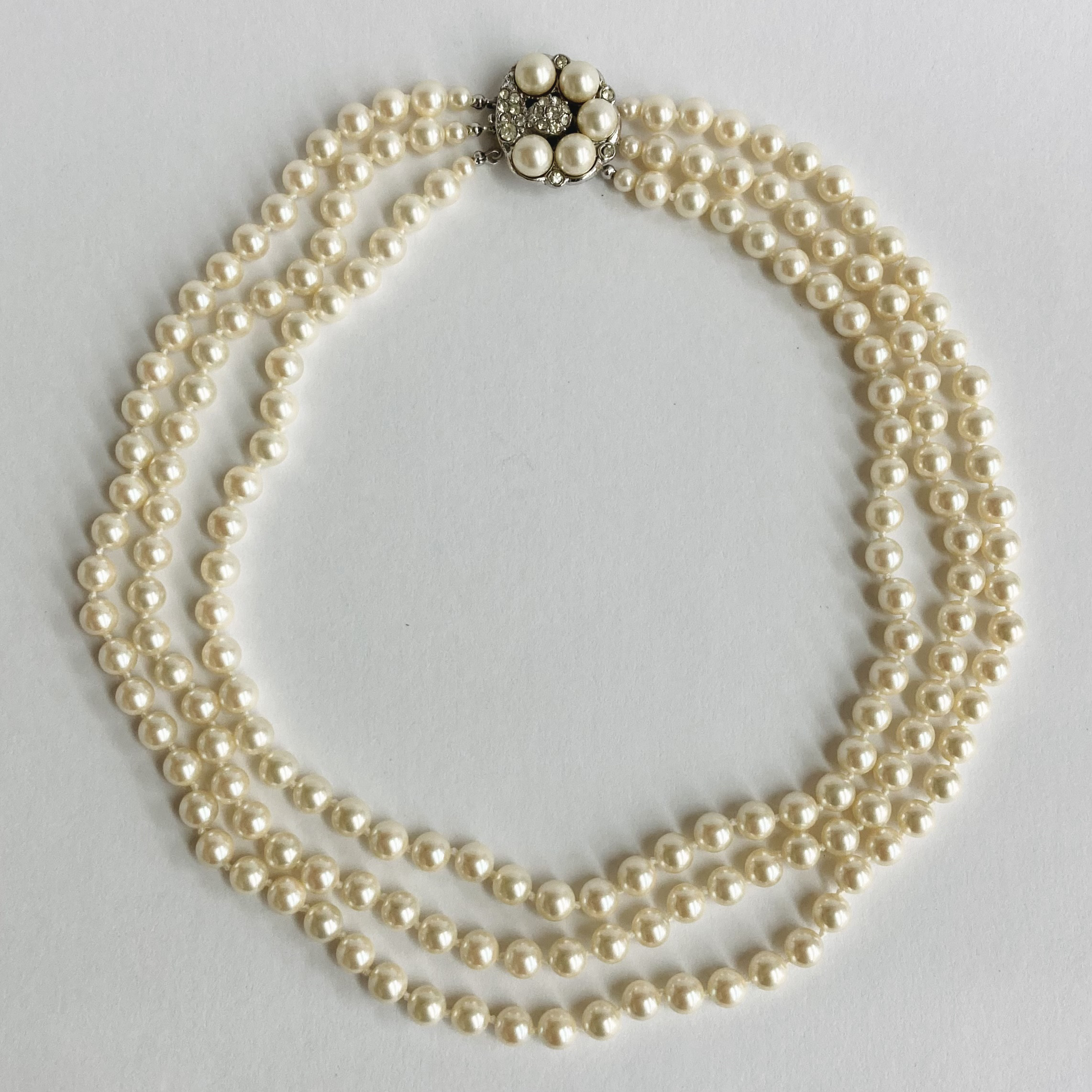 貝パール3連オールノットネックレス/6.5mm約40/45/50cm/クリームツートン/R/日本製